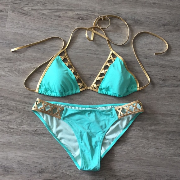 Victoria's Secret Other - Victoria's Secret blue and gold bikini swim size M